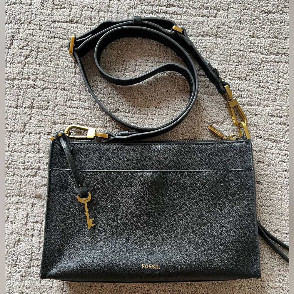 Fossil Black Crossbody Bag with Gold Accents